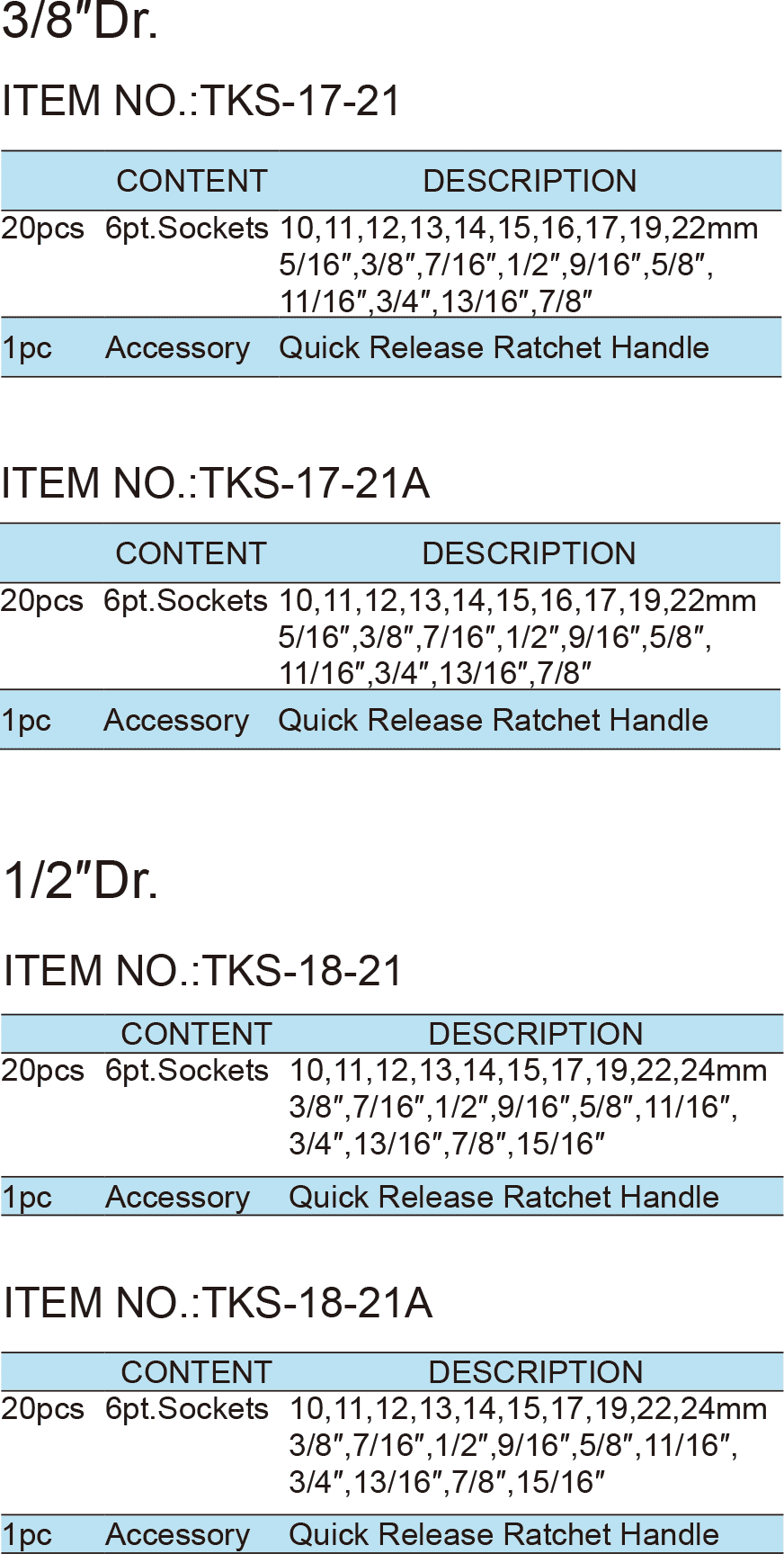21PCS.3/8″&1/2″ Dr. Socket Wrench Set(1)