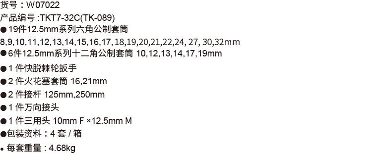 32件(C型)12.5mm系列公制套筒组套(1)