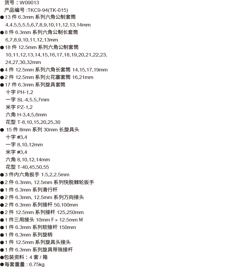 94件6.3mm +12.5mm系列公制套筒组套(1)